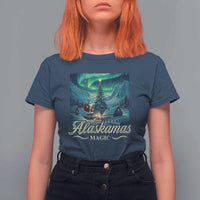 Xmas In Alaska T Shirt For Women Alaskamas Magic Aurora Santa - Wonder Print Shop