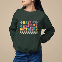 Valentine's Day Sweatshirt I Have An Awesome Boyfriend Ugly Heart Retro Groovy - Wonder Print Shop