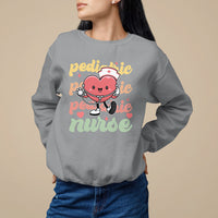 Valentine's Day Sweatshirt Retro Pediatric Nurse Cute Heart Stethoscope - Wonder Print Shop