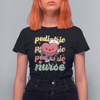 Valentine's Day T Shirt For Women Retro Pediatric Nurse Cute Heart Stethoscope - Wonder Print Shop