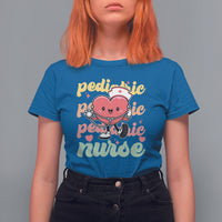 Valentine's Day T Shirt For Women Retro Pediatric Nurse Cute Heart Stethoscope - Wonder Print Shop