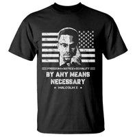 Malcolm X T Shirt By Any Means Necessary American Flag