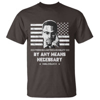 Malcolm X T Shirt By Any Means Necessary American Flag