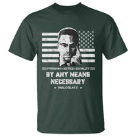 Malcolm X T Shirt By Any Means Necessary American Flag