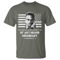 Malcolm X T Shirt By Any Means Necessary American Flag