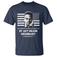 Malcolm X T Shirt By Any Means Necessary American Flag