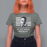 Malcolm X T Shirt For Women By Any Means Necessary American Flag