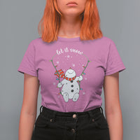 Christmas T Shirt For Women Let It Snow Cute Snowman Xmas - Wonder Print Shop