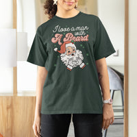 Christmas T Shirt For Women I Love A Man With A Beard Santa Xmas - Wonder Print Shop