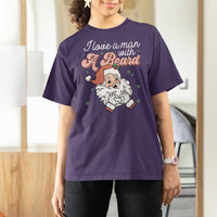 Christmas T Shirt For Women I Love A Man With A Beard Santa Xmas - Wonder Print Shop