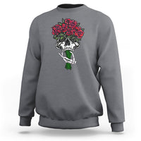 Skeleton Hand Red Rose Flowers Skull Sweatshirt - Wonder Print Shop