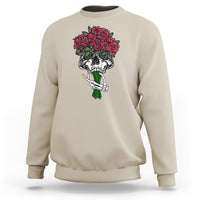 Skeleton Hand Red Rose Flowers Skull Sweatshirt - Wonder Print Shop