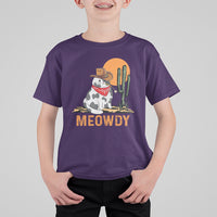 Meowdy Cat Cow Funny Howdy Meme Western Cowboy T Shirt For Kid - Wonder Print Shop