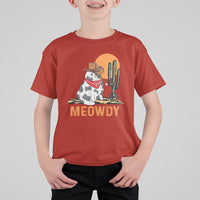 Meowdy Cat Cow Funny Howdy Meme Western Cowboy T Shirt For Kid - Wonder Print Shop
