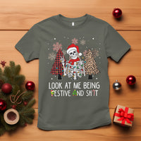 Christmas T Shirt Skeleton Look At Me Being Festival And Shit Leopard Xmas Tree - Wonder Print Shop