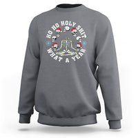 Christmas Sweatshirt Ho Ho Holy Shit What A Year Funny Skeleton Skull Xmas Hat - Wonder Print Shop