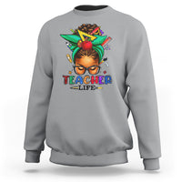 Black Teacher Life Messy Bun African American Educate Sweatshirt - Wonder Print Shop