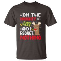 Funny Christmas T Shirt On The List Of Naughty And I Regret Nothing Reindeer - Wonder Print Shop