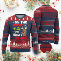 Funny Xmas Ugly Christmas Sweater On The List Of Naughty And I Regret Nothing Reindeer - Wonder Print Shop
