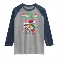 Christmas Fishing Raglan Shirt Merry Fishmas Fisherman Santa Hat Fish