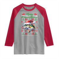 Christmas Fishing Raglan Shirt Merry Fishmas Fisherman Santa Hat Fish