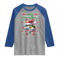 Christmas Fishing Raglan Shirt Merry Fishmas Fisherman Santa Hat Fish