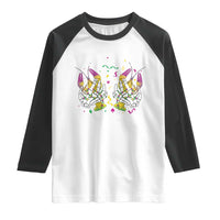 Mardi Gras Raglan Shirt Show Me The Titties Funny Skeleton Crawfish
