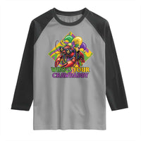Funny Mardi Gras Raglan Shirt Who's Your Crawdaddy Crawfish Jester Beads