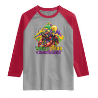 Funny Mardi Gras Raglan Shirt Who's Your Crawdaddy Crawfish Jester Beads