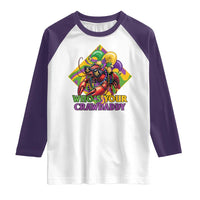 Funny Mardi Gras Raglan Shirt Who's Your Crawdaddy Crawfish Jester Beads