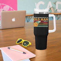 Funny Pickleball Tumbler With Handle Never Underestimate An Old Man With A Pickleball Paddle
