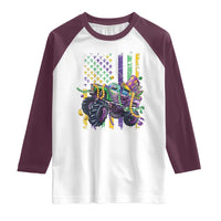 Mardi Gras Monster Truck Beads Flag Raglan Shirt