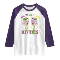 Mardi Gras Raglan Shirt Show Me Your Kitties Cute Cat Masked Jester Hat Bead