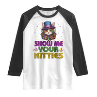 Mardi Gras Raglan Shirt Show Me Your Kitties Cool Cat Jester Hat Bead