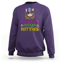 Mardi Gras Sweatshirt Show Me Your Kitties Cool Cat Jester Hat Bead - Wonder Print Shop