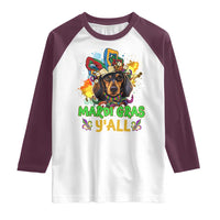 Mardi Gras Y'all Dachshund Dog With Beads Colorful Raglan Shirt