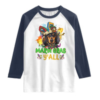 Mardi Gras Y'all Dachshund Dog With Beads Colorful Raglan Shirt