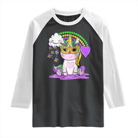 Mardi Gras Cute Unicorn Beads Rainbow Fleur De Lis Raglan Shirt