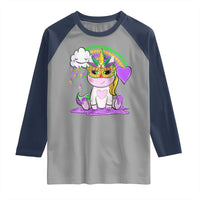 Mardi Gras Cute Unicorn Beads Rainbow Fleur De Lis Raglan Shirt
