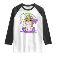 Mardi Gras Cute Unicorn Beads Rainbow Fleur De Lis Raglan Shirt