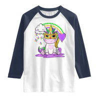 Mardi Gras Cute Unicorn Beads Rainbow Fleur De Lis Raglan Shirt