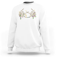 Mardi Gras Sweatshirt Skeleton Rock Hand Beads Fat Tuesday Festival - Wonder Print Shop