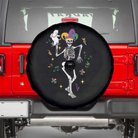 Mardi Gras Funny Jester Skeleton Dancing With Cat Spare Tire Cover