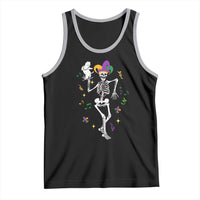 Mardi Gras Funny Jester Skeleton Dancing With Cat Tank Top