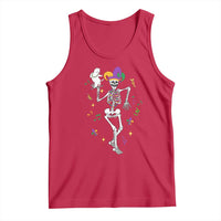 Mardi Gras Funny Jester Skeleton Dancing With Cat Tank Top