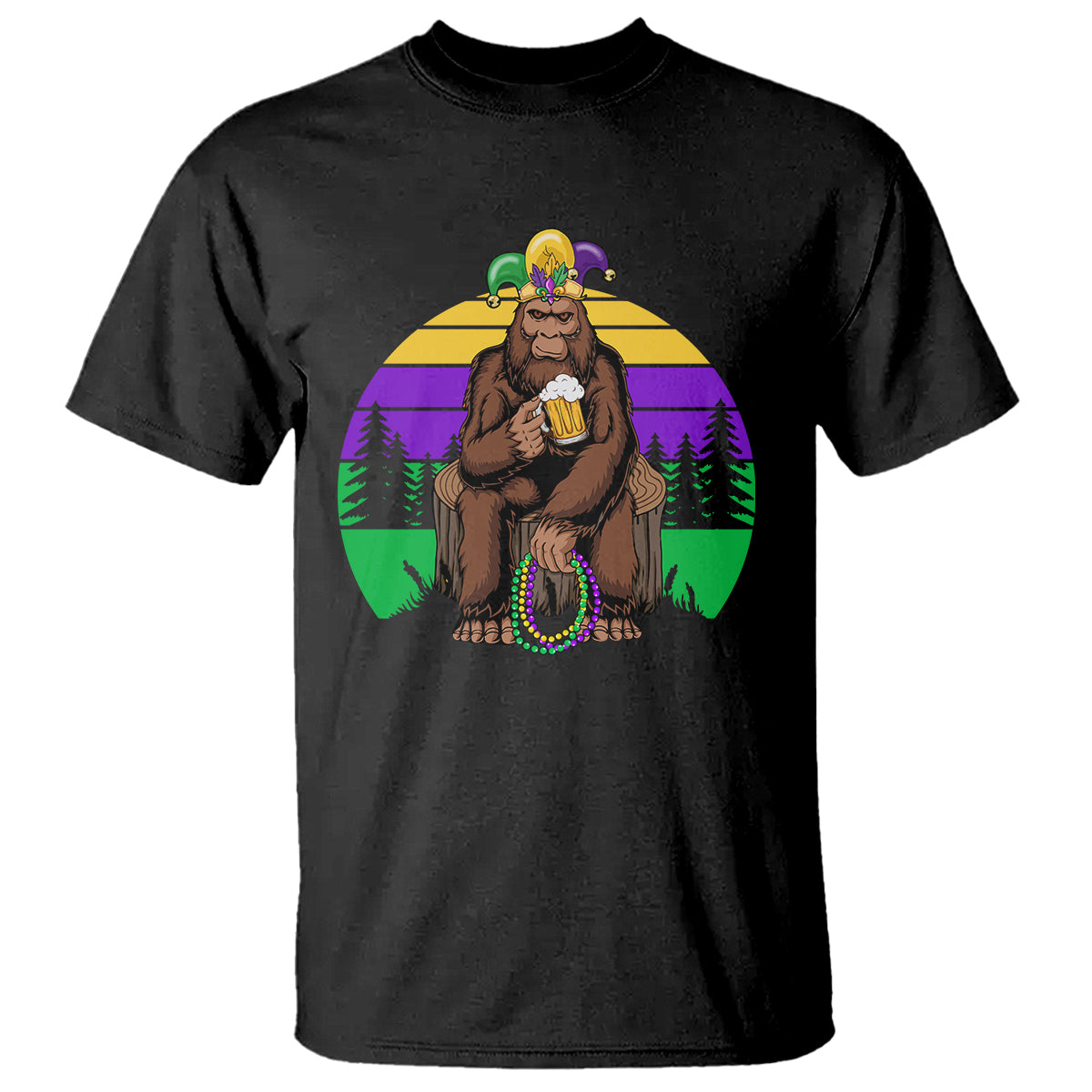 Mardi Gras Bigfoot Sasquatch Funny Beer Lover T Shirt