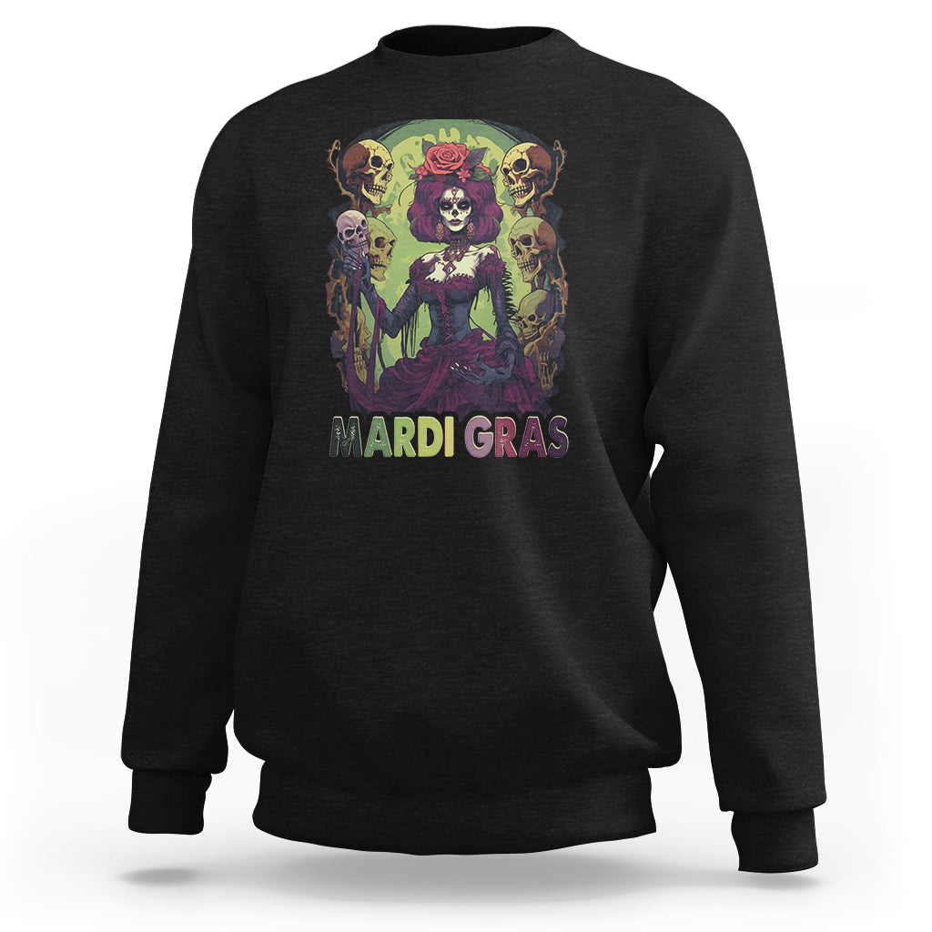 Mardi Gras Sweatshirt Voodoo Queen Skeleton Witch Creepy Skull