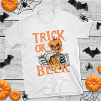 Funny Halloween Beer T Shirt Trick Or Beer Drinking Pumpkin Skeleton - Wonder Print Shop