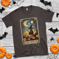Black Cat Witch T Shirt The Witch Tarot Card Starry Night Spooky Halloween - Wonder Print Shop