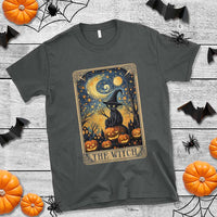 Black Cat Witch T Shirt The Witch Tarot Card Starry Night Spooky Halloween - Wonder Print Shop